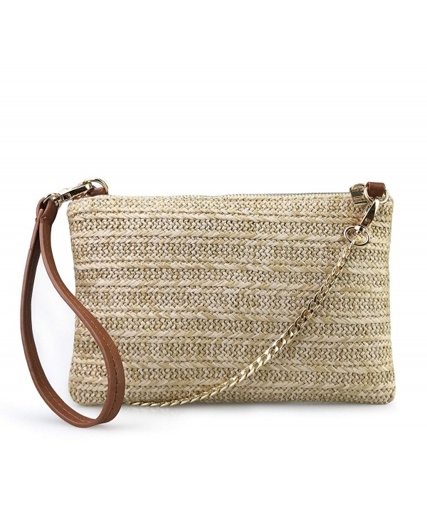 Straw Zipper Small Cross body bag Wristlet Clutch Womens Purse - Brown ...