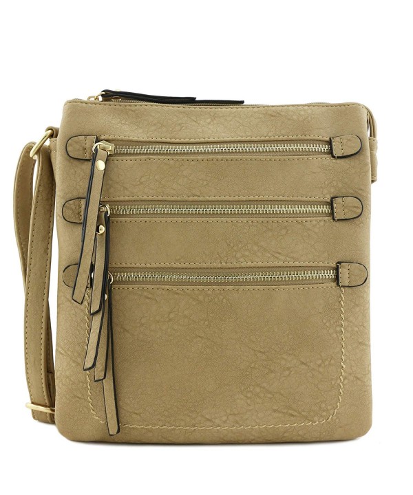 Large Double Compartment Triple Front Pocket Zippers Crossbody Bag ...