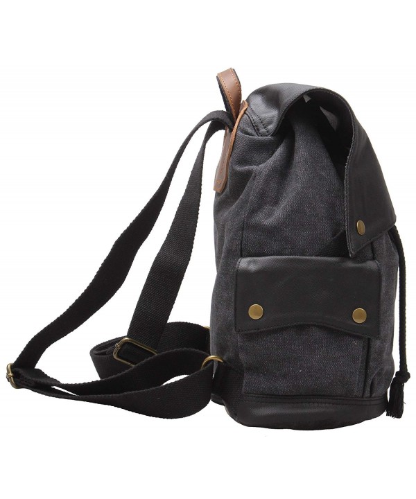 Canvas Leather Casual Daypack Backpack Women Travel Rucksack Dark Grey ...