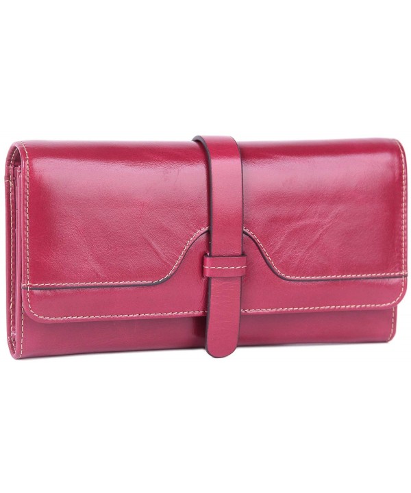 Womens Leather Purse Ladies Trifold Wallets With ID Card Holder - Rose ...