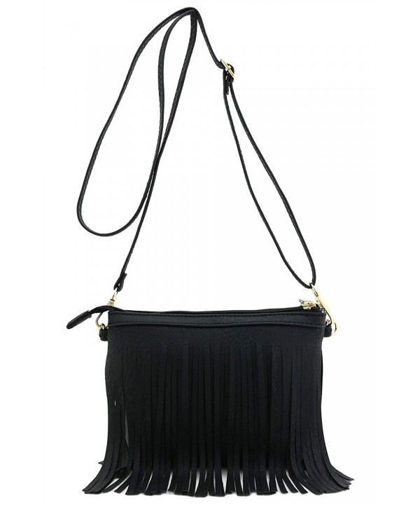 Small Fringe Crossbody Bag with Wrist Strap - Black - CG12MYFLOKI