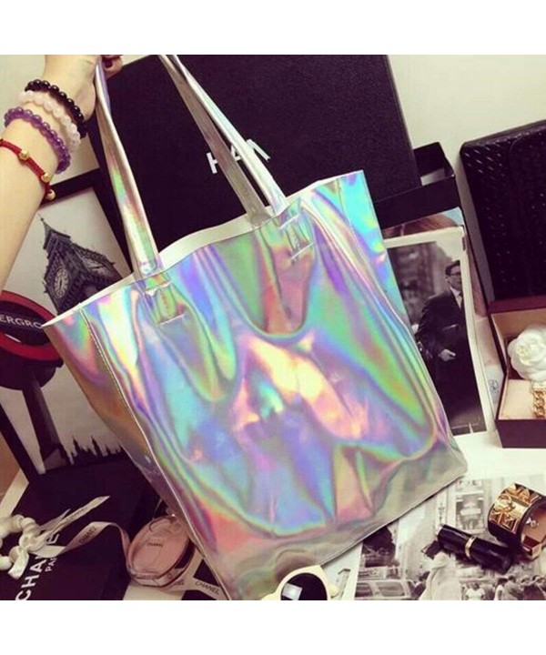 Women Hologram Tote Bag Laser PU Silver Shoulder Bags Shopping Handbag ...