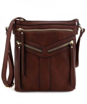Double Compartment Crossbody Bag with Zipper Accent - Dark Brown ...