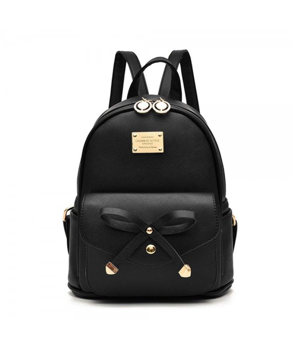 Girls Bowknot Cute Leather Backpack Mini Backpack Purse for Women - Black - CE186G7H2TR