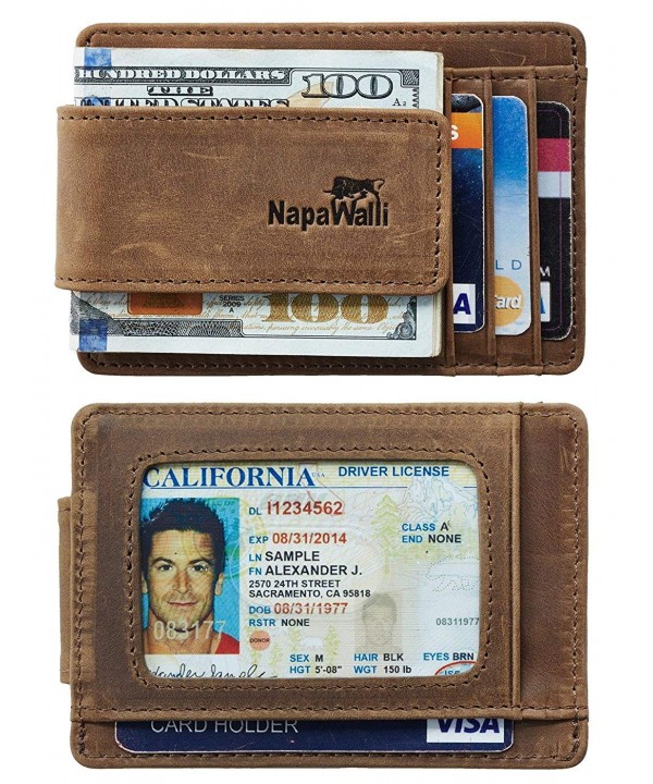 Genuine Leather Magnetic Front Pocket Money Clip Wallet RFID Blocking ...
