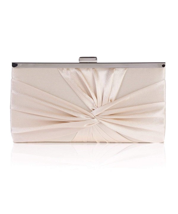 Womens Feminine Knotted Satin Pleat Evening Clutch Bag - Champagne ...