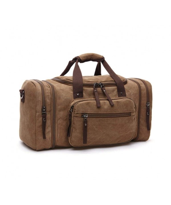 Duffle Bag Canvas Leather Large Outdoor Shoulder Bag - brown - CX12MJQG37X