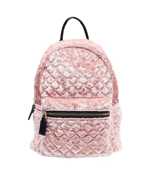 Cleo Upscale Quilted Crush Velvet Mid Size Backpack Handbag - Blush ...