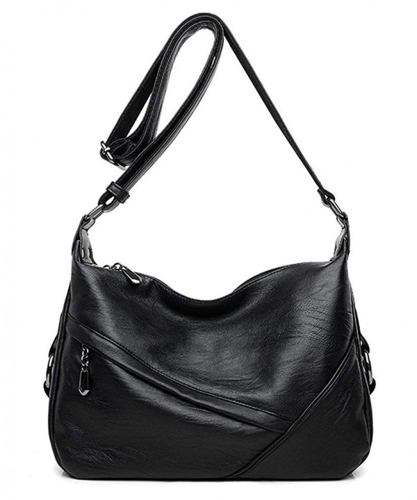 Women PU Leather Big Shoulder Bag Purse Handbag Tote Bags - Black ...