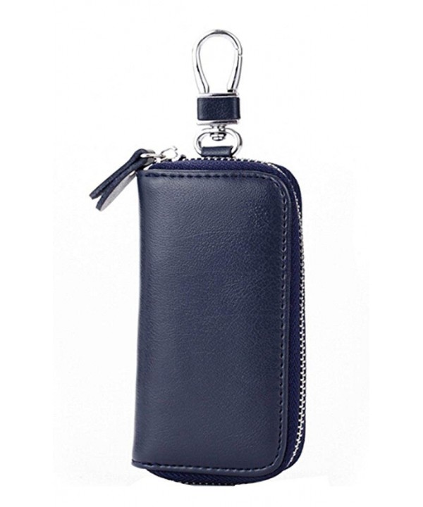 Men Leather Zip Around 6 Hook Key Case Car Key Holder Wallet - Blue ...