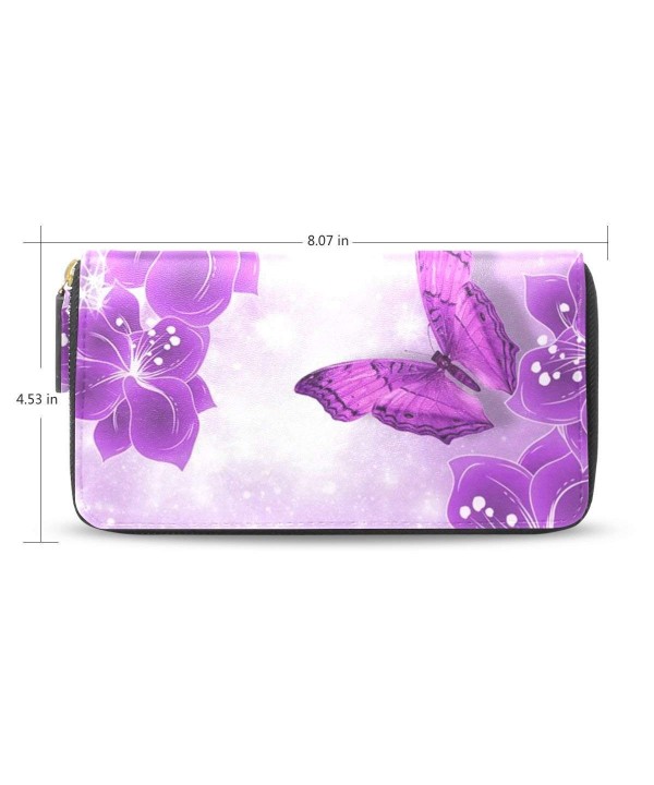 Womens Purple Butterfly Leather Zippered