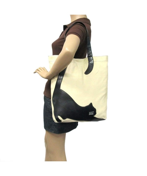 Stretching Cat Silhouette On Canvas Tote Bag - Beige - CK124DVK8VT