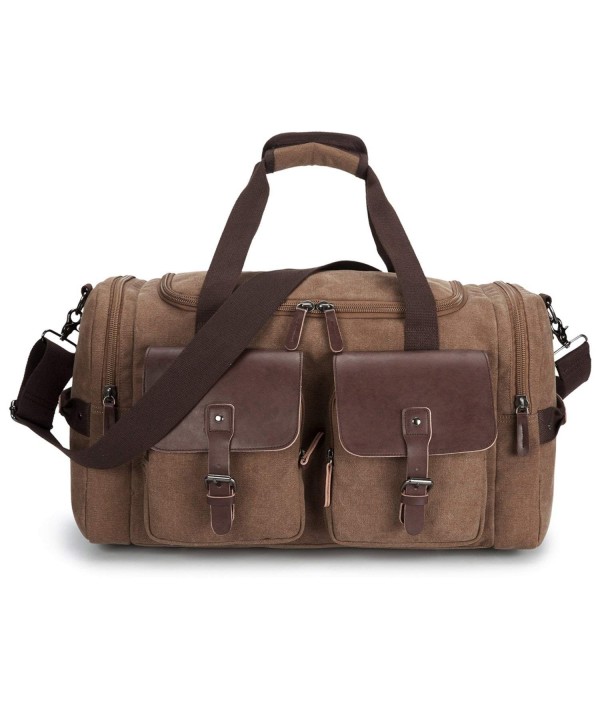 Leather Overnight Duffle Bag Canvas Travel Tote Duffel Weekend Bag ...