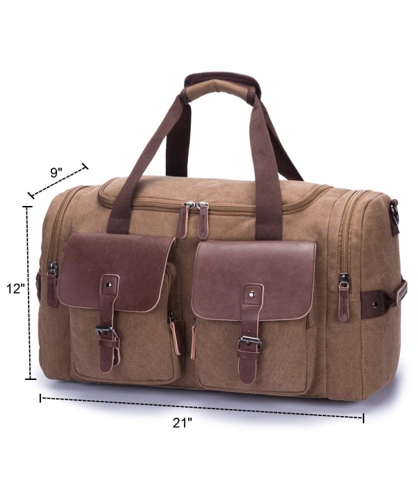 Leather Overnight Duffle Bag Canvas Travel Tote Duffel Weekend Bag ...