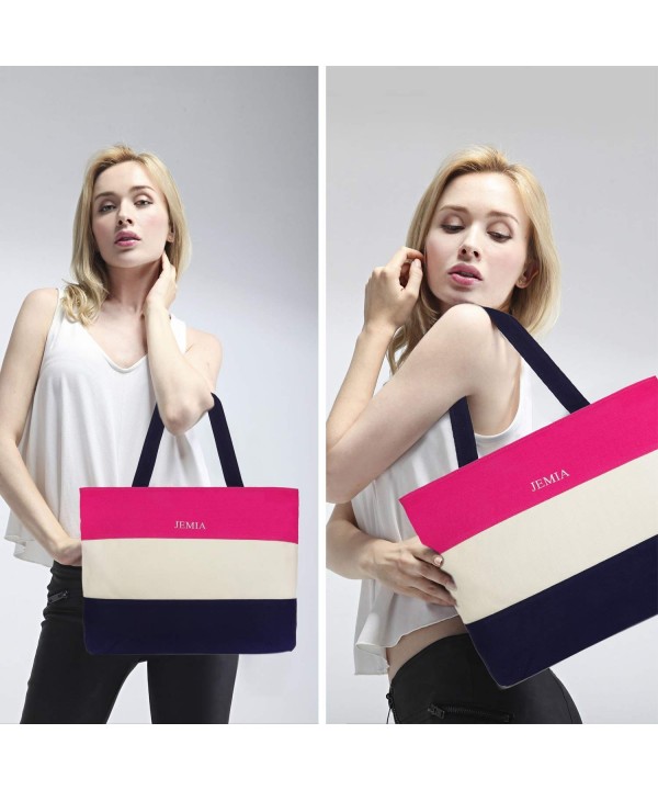 Canvas Tote Bag with Zipper - Pink- White- Blue Stripe - Small Purses ...