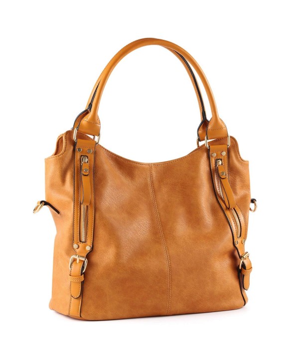 Women Faux Leather Hobo Handbag Large Tote Purse - Yellowish Brown ...